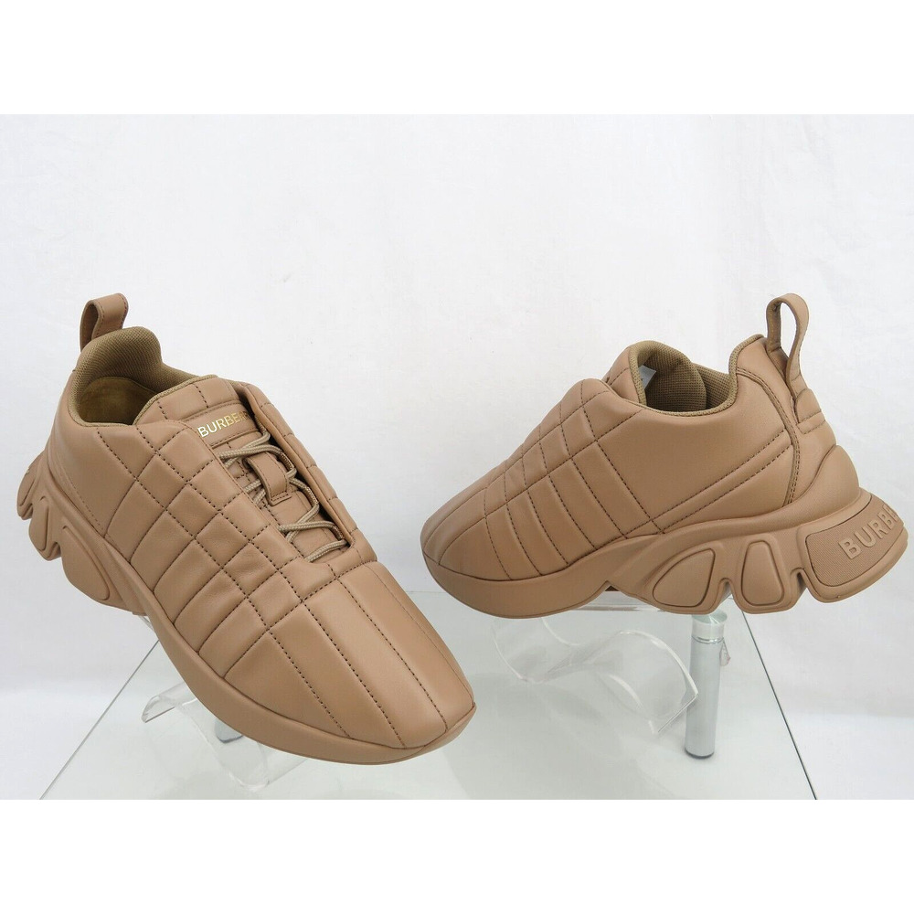 $850 BURBERRY AXBURTON BISCUIT TAN CHECK QUILTED LEATHER LOGO SNEAKERS 13 US 46 - Picture 6 of 12